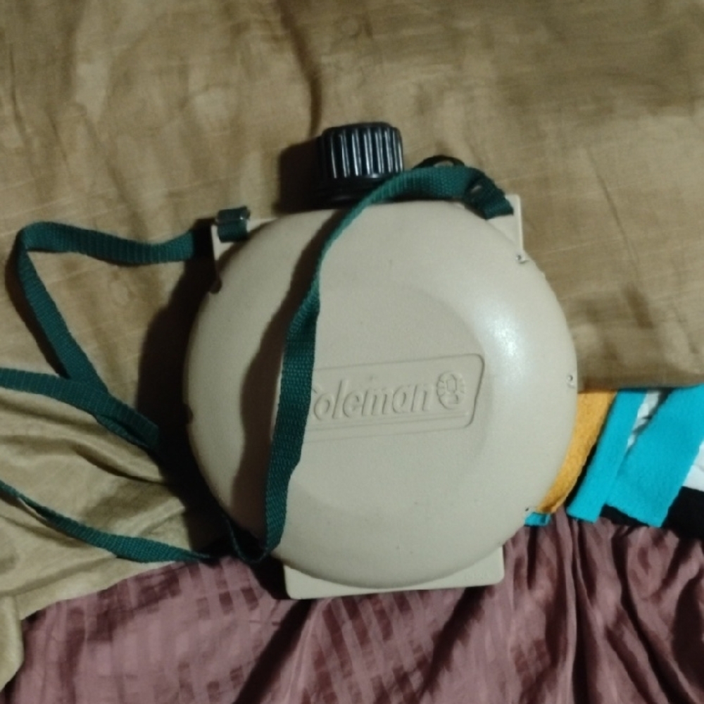 Coleman Tan Round Canteen with Green Strap